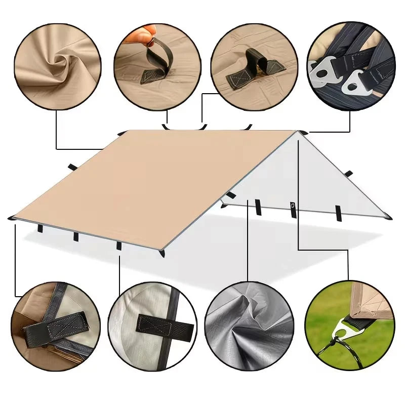 19 Hang Point Tarp Waterpoof Survival Bushcraft Sun Shelter Beach Shade Tent Outdoor Canopy Backpacking Tourist Awning 3x4m