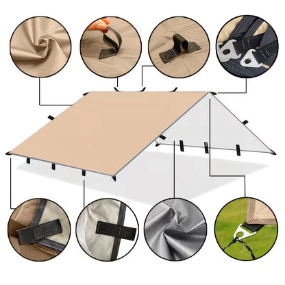 19 Hang Point Tarp Waterpoof Survival Bushcraft Sun Shelter Beach Shade Tent Outdoor Canopy Backpacking Tourist Awning 3x4m