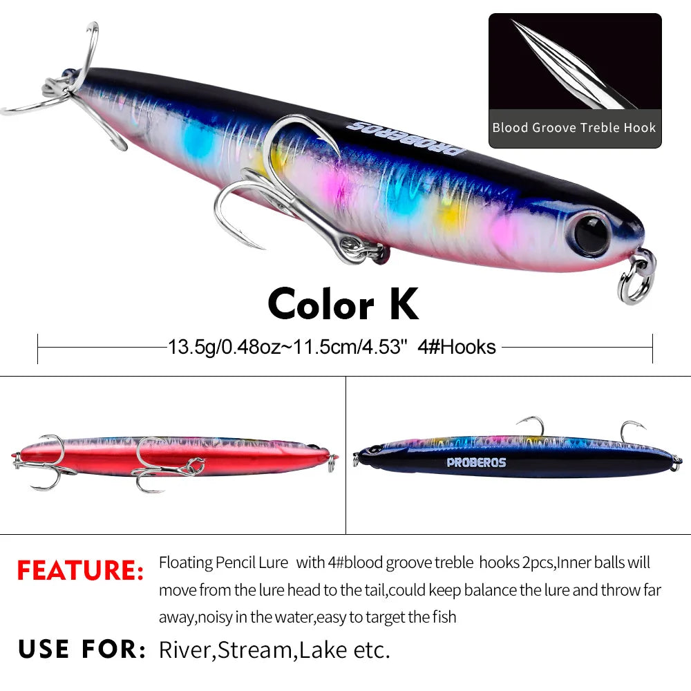 13.5G Pencil Bionic Luya Bait, Luya Bait Plastic Bait 11.5cm Bait Fishing Tackle Spot DW453