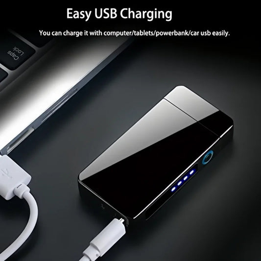 Windproof Dual Arc Plasma Lighter Metal Electric USB Rechargeable Flameless Lighter LED Power Display Portable Candles Camping