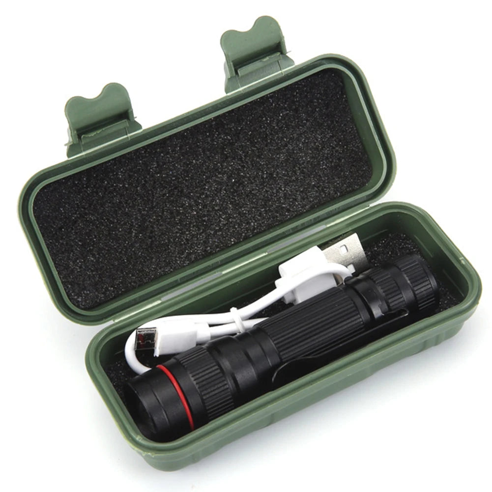 Portable USB Rechargeable LED Flashlight Waterproof Mini Super Bright Light for Outdoor Hunting Hiking Fishing Flash Light