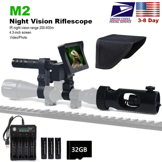 IR Optics Sight Scope Night Vision Goggles,4.3 inch Display 850nm Infrared Hunting Riflescopes Gear, Digital Video/Photo Camera