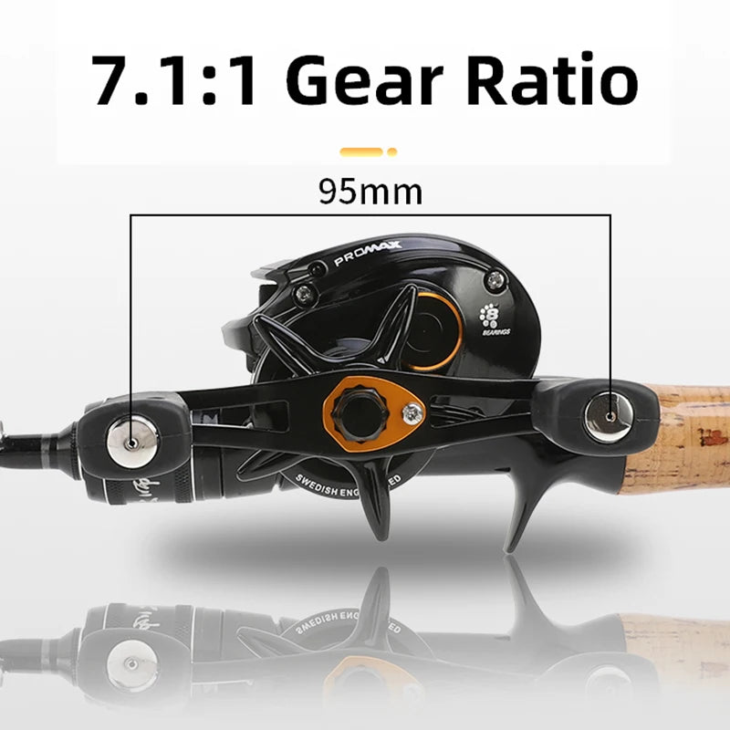 BILLINGS Baitcasting Reel 8KG Max Drag Carbon Fiber Main Body  7.1:1 High Gear Ratio 7+1BB Ultra Smooth Professional Bait Caster Fishing Reels for Freshwater Saltwater