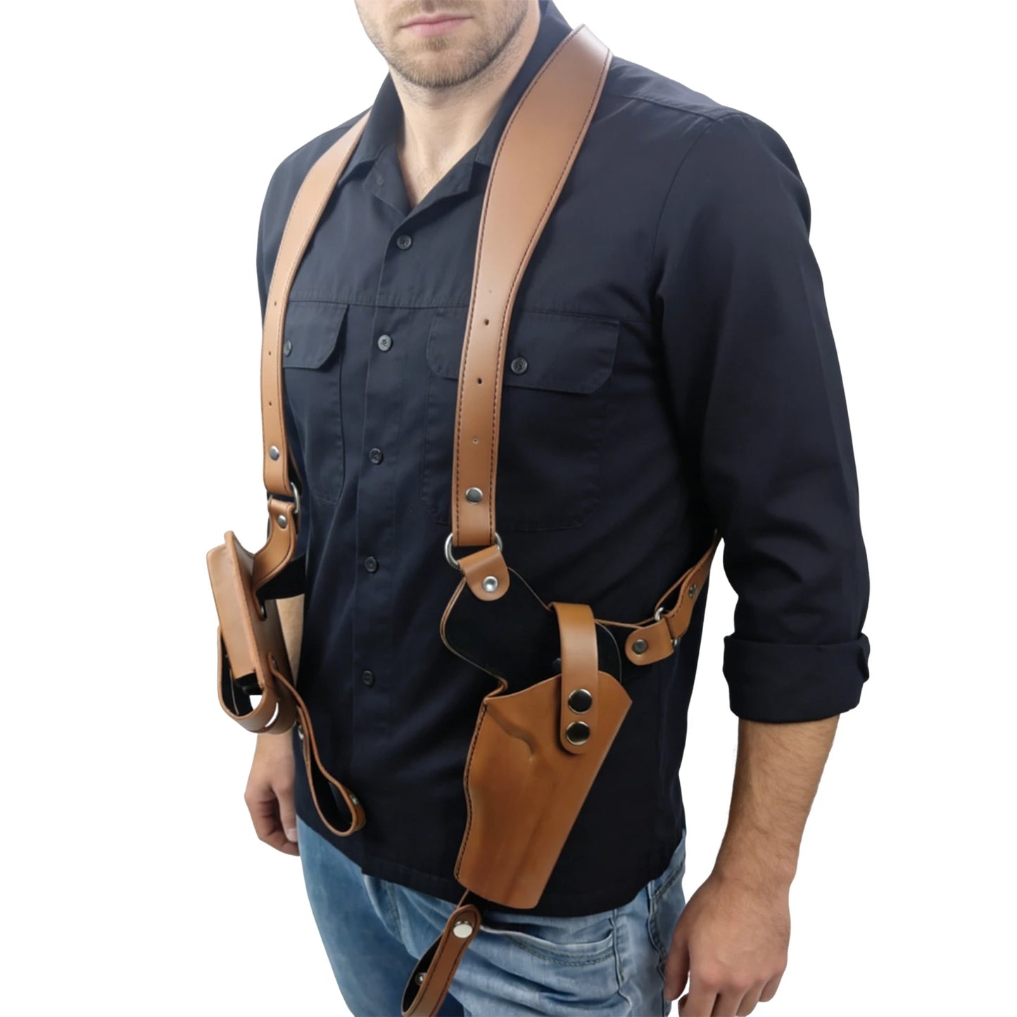 Leather Forearm Hidden Shoulder Holster with Double Mag Fit Adjustable Concealed Carry Gun Holster Fit Most Kinds of Pistols