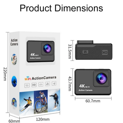 Action Camera Helmet Video Recording Cycling Skiing Ultra HD WiFi 4K/30fps 2.0-inch Sport Cameras 30m Underwater Waterproof New