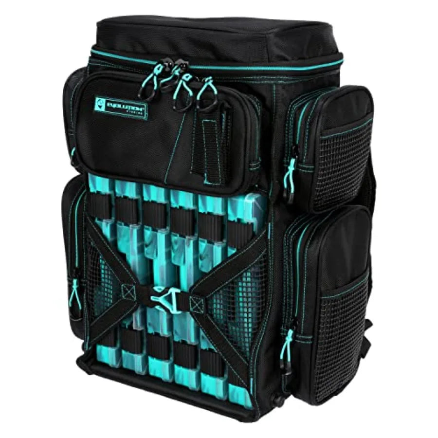 Evolution Fishing Drift Series Tackle Backpack Outdoor Rucksack with 6 Fishing Tackle Trays Heavy Duty Black Waterproof Durable