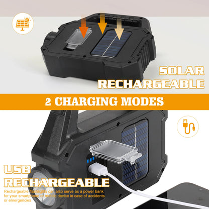 2000LM Solar-Powered LED Flashlight - Rechargeable Camping/Work Light with 6 Modes, IPX7 Waterproof for Outdoor Emergency Hiking