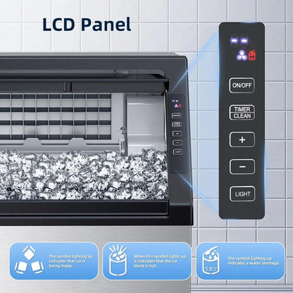 Commercial Ice Maker 80Lbs/24H Freestanding 24Lbs Storage Self-Cleaning LCD Stainless Steel for Home Bar Restaurant, Custom