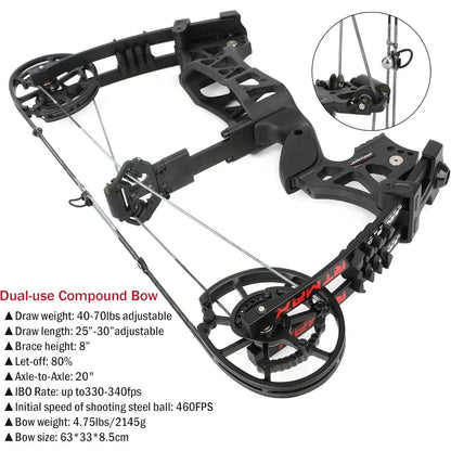 ZSHJGJR Compound Bow Dual-use for Arrows and Steel BallHunting Bows 40-70lbs Adjustable Short-Axis Compound Bow Set for Archery