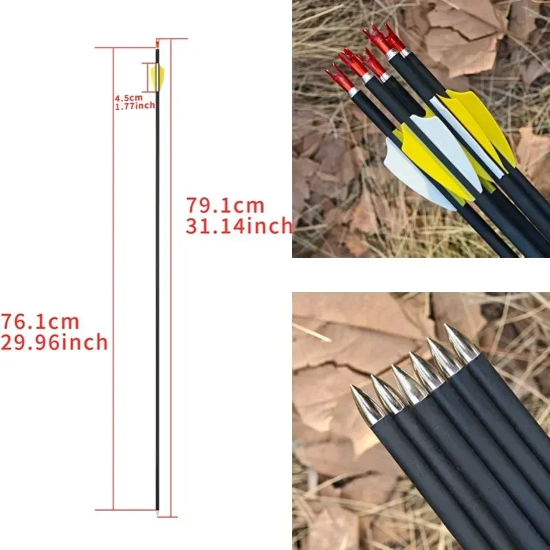 Archery Mixed Carbon Arrows 12pcs SP1000 1.75" Rubber Vane ID4.2mm Shaft for Recurve Compound Bow Hunting Shooting Sports