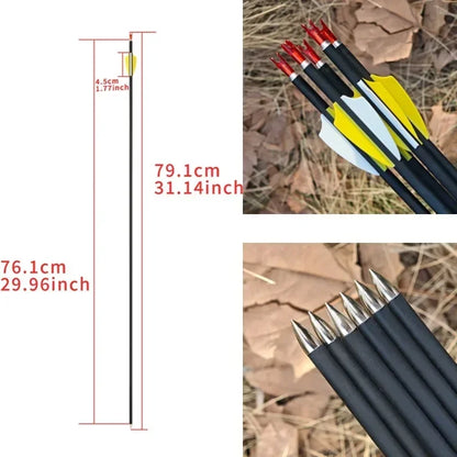 Archery Mixed Carbon Arrows 12pcs SP1000 1.75" Rubber Vane ID4.2mm Shaft for Recurve Compound Bow Hunting Shooting Sports