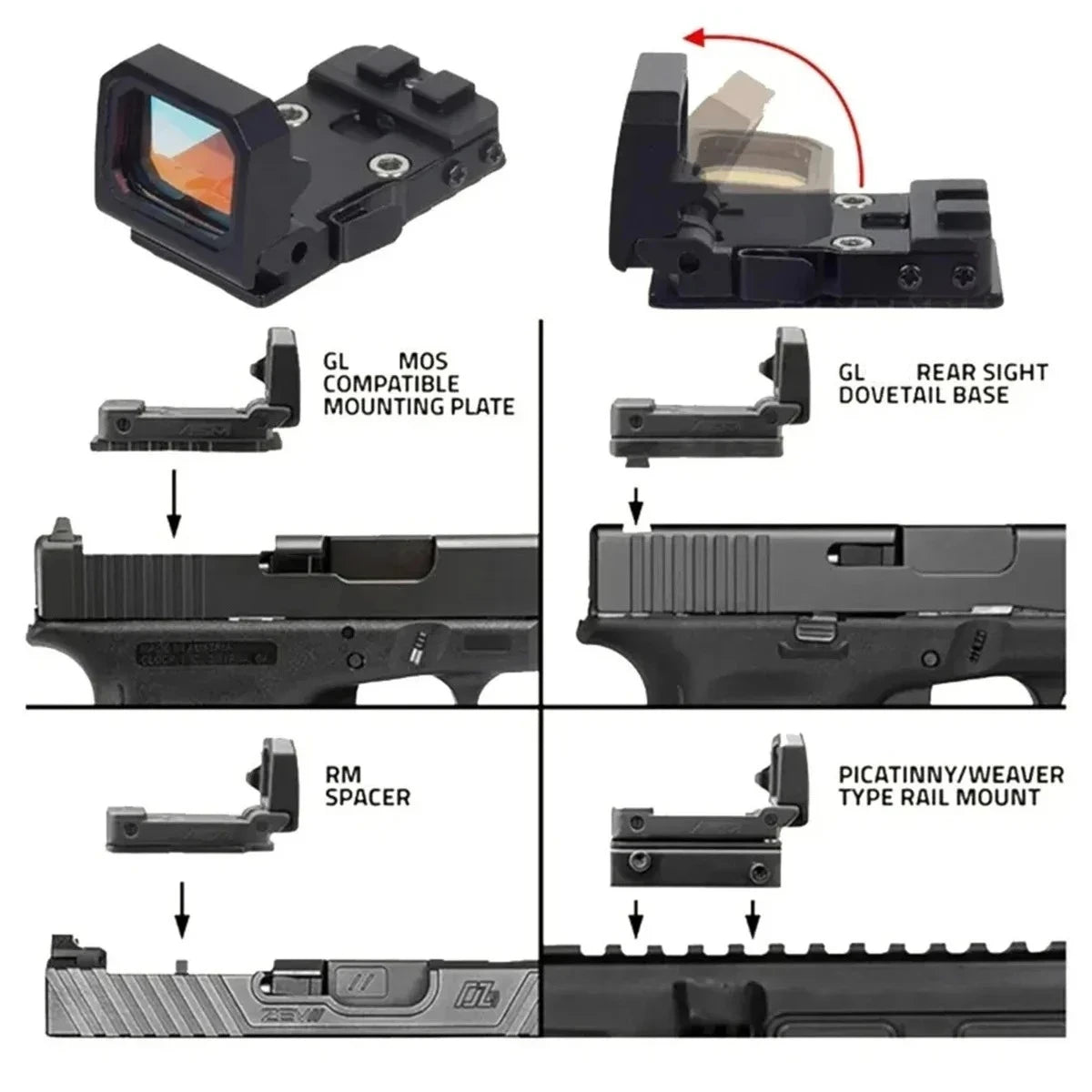 Tactical VISM PRO Flip Up Red Dot Sight Hot 20mm Rail Riflescope Collimator Sight RM Scope With GLK Rear Sight Mount