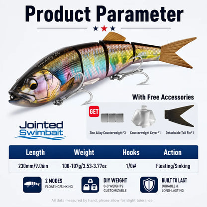 Kingdom DIY Jointed Bait 230mm 100-107g Floating Sinking Fishing Lure 4 Sections Multi Joint Hard Bait Swimbaits Bass Fishing