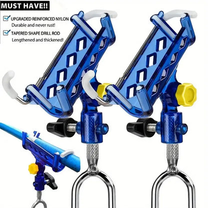 2Pc Stainless Steel Fishing Rod Bracket with  ° Adjustable One Key Lock, Reinforced Nylon Tip and Tapered Drilling Rod Self Loc