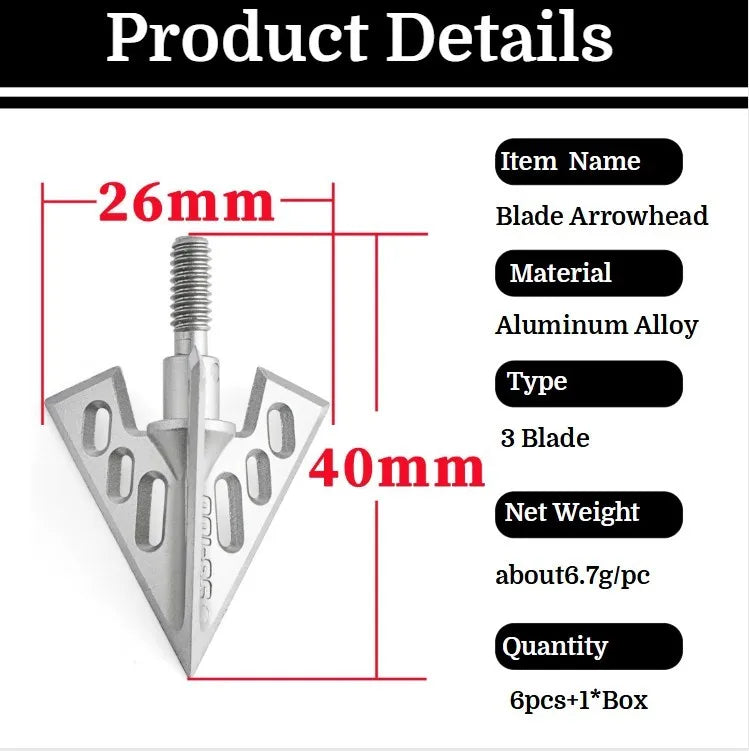100Grain Hunting Broadhead Archery Blade Arrowheads Bow Shooting Aluminum Point Screw In Point Silver Aluminum alloy