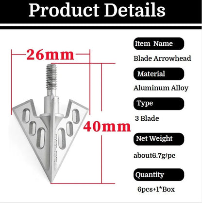 100Grain Hunting Broadhead Archery Blade Arrowheads Bow Shooting Aluminum Point Screw In Point Silver Aluminum alloy
