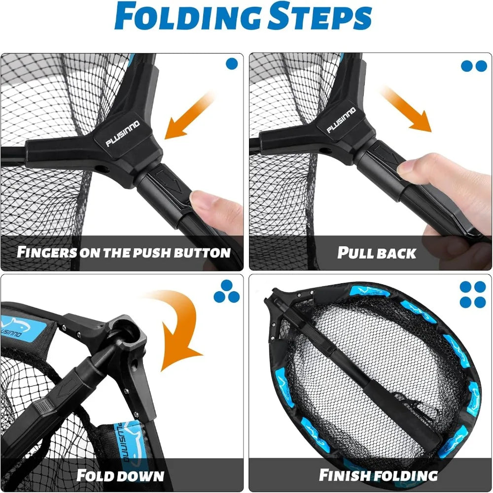 Fishing Net Floating Landing Net with Fixed Foldable Telescopic Pole Handle, Bass Trout Fishing Nets with Nylon Mesh for Pond Lake River, Fishing Gear Gifts for Men Anglers