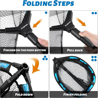 Fishing Net Floating Landing Net with Fixed Foldable Telescopic Pole Handle, Bass Trout Fishing Nets with Nylon Mesh for Pond Lake River, Fishing Gear Gifts for Men Anglers