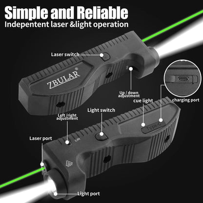 1650 Lumens Strobe Function,Light Laser Combo, Flashlight and Green Laser Sight,High Real Lumen,USB-C Rechargeable IIIA Class