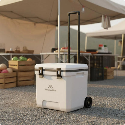 Wheeled Cooler Insulated Wheeled Cooler Box Portable Ice Chest Easy to Roll Cooling Gear Food Crisp for Market Stall, Car Travel