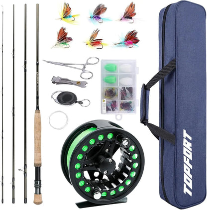 Lightweight Graphite Fly Fishing Rod and Reel Combo Starter Kit with Carrier Bag, 4-Piece Ultra-Portable Design