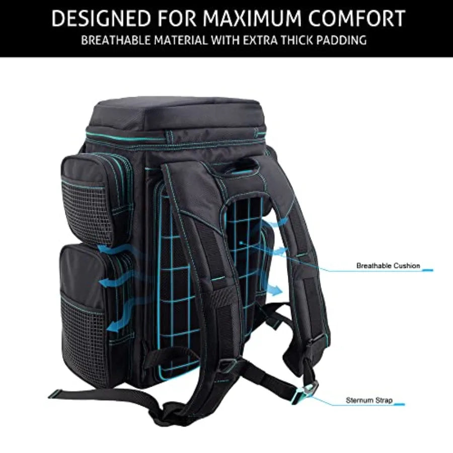 Evolution Fishing Drift Series Tackle Backpack Outdoor Rucksack with 6 Fishing Tackle Trays Heavy Duty Black Waterproof Durable