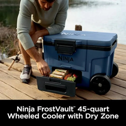 Cooler for the Beach, Camping, Picnics More: FrostVault 45QT Cooler with Wheels, Lakeshore Blue, Insulated with Temp Dry Storag