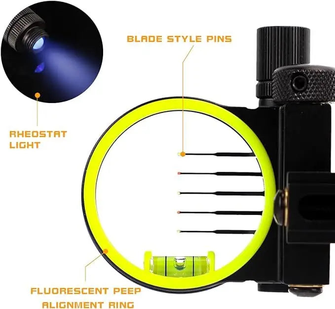 Archery 0.019'' Fiber Optic Adjust 5 Pin Compound Bow Sight  Alloy Portable for Bows Outdoor Shooting Right Handed Accessories