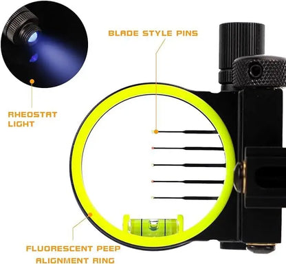 Archery 0.019'' Fiber Optic Adjust 5 Pin Compound Bow Sight  Alloy Portable for Bows Outdoor Shooting Right Handed Accessories