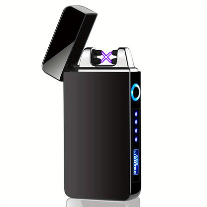 Windproof Dual Arc Plasma Lighter Metal Electric USB Rechargeable Flameless Lighter LED Power Display Portable Candles Camping