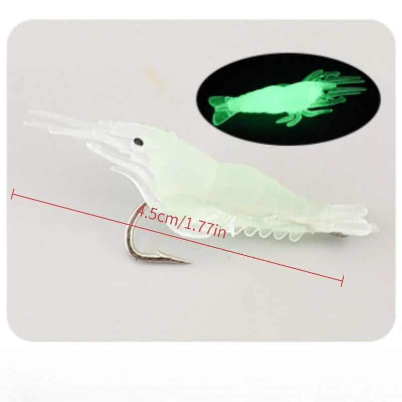 60‑Piece Luminous Shrimp Lure Set - Glow‑in‑the‑Dark Soft Plastic Artificial Baits With Hooks | Realistic Freshwater And Saltwater Fishing Tackle, Simulation Shrimp‑Shaped Jigs For Night Fishing, Ideal For Catching