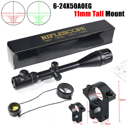 Tactical 6-24X50AOEG  Riflescope Outdoor Hunting Optical Scope Red Green Illuminated Reflex Sight Airsoft Air Gun Accessory