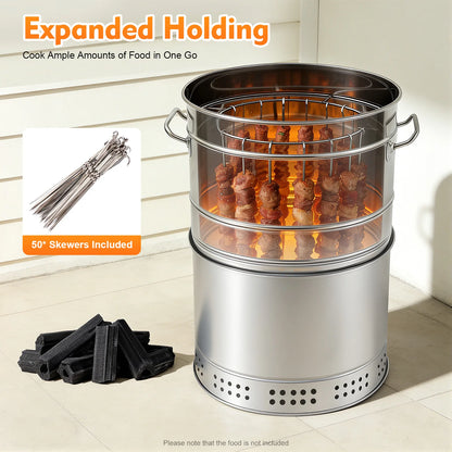 Charcoal Barbecue Grill Portable Outdoor- 360° Even Heating Stainless Steel Oil-Carbon Separation with 50 Skewers Camping/Picnic