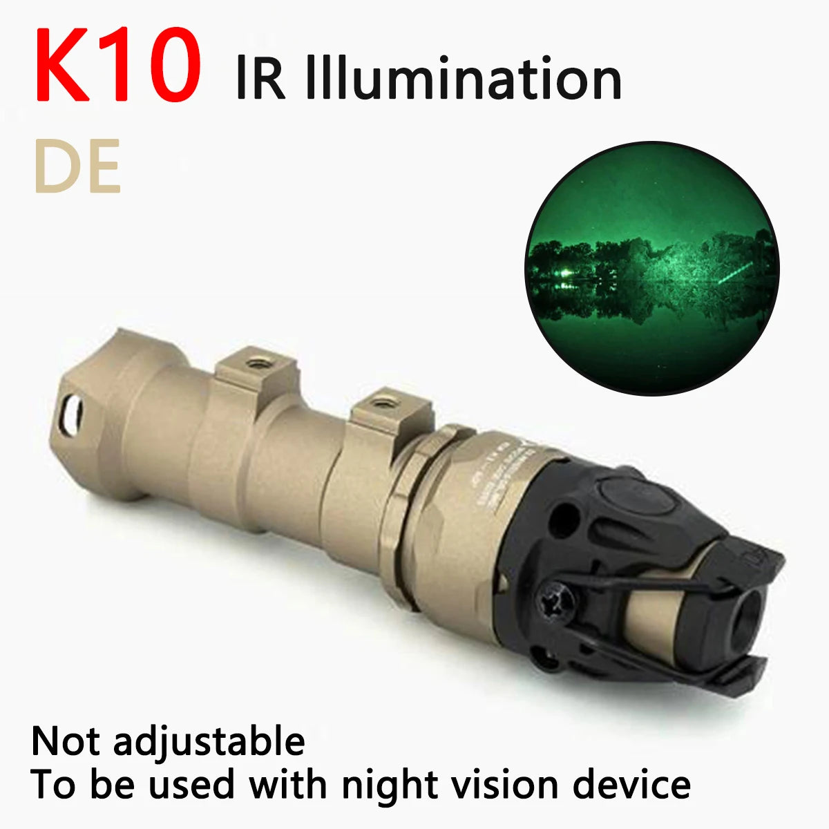 Tactical KIJI K10 IR Light Aluminum CNC IR 850nm Illumination Hunting Scout Light K10 IR/LED Flashlight Fit MICH2000 ARC Helmet