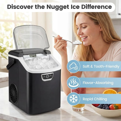 Nugget Ice Maker Countertop with Handle, 33 Lbs 24H Soft Chewable Ice, Ready in 6 Mins, Auto-Cleaning, Audible Ice Full Alarm
