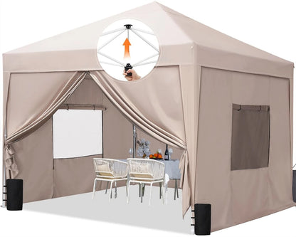 10x10 Pop up Canopy Tent with Sidewalls and Roll-up Ventilated Windows, One Person Easy Setup, Outdoor, Customized