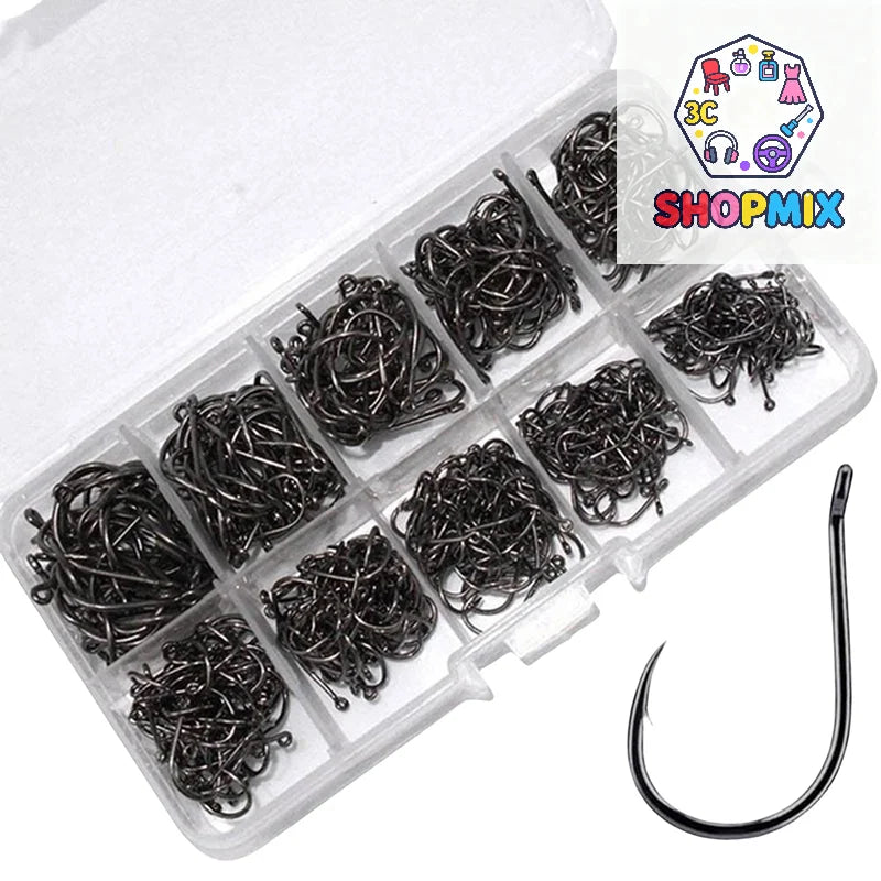 100-500PCS Fishing Hooks Set High Carbon Steel Sharp Durable Barbed Fishhook Rock Fishing Equipment Gear Tackle Accessories