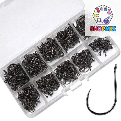 100-500PCS Fishing Hooks Set High Carbon Steel Sharp Durable Barbed Fishhook Rock Fishing Equipment Gear Tackle Accessories