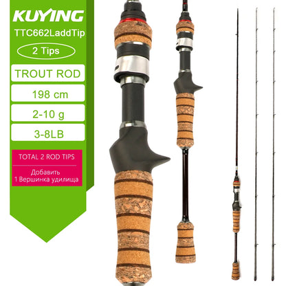 KUYING TETON L Light 1.98m 6'6" Carbon Fishing Rod Spinning Casting FUJI Reel Seat Ring 2-10g 3-8lb Medium Fast Trout