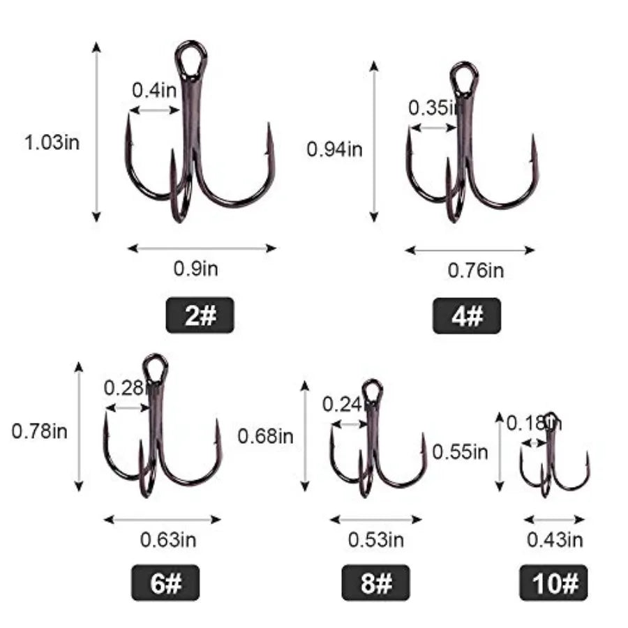 Fishing Hooks Treble Hooks Kit for Saltwater Freshwater, High Carbon Steel Strong Sharp Round Bend for Catfish Trout Hard Baits