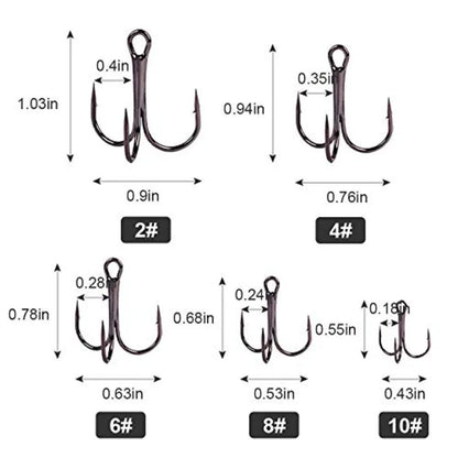Fishing Hooks Treble Hooks Kit for Saltwater Freshwater, High Carbon Steel Strong Sharp Round Bend for Catfish Trout Hard Baits