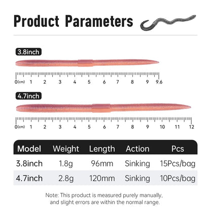 Kingdom 3Bags Set Slow Sinking Soft Bait Fishing Lures 1.8g 96mm & 2.8g 120mm Artificial Sea Worm Earthworm Swimbait for Bass Pike Trout Fishing