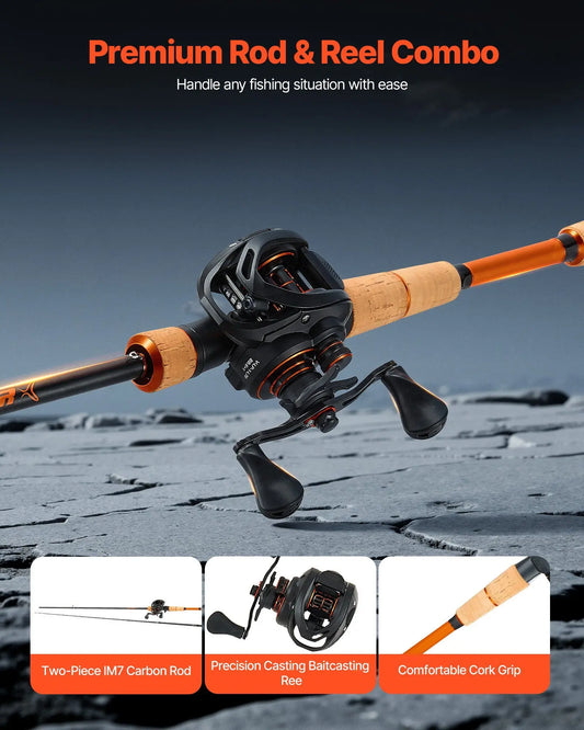 Rod and Fishing Reel Combo, IM7 Carbon Fiber Baitcasting Rod and Reel Combo, Bass Fishing Pole with 7+1 BB System, 7.0:1 Gear