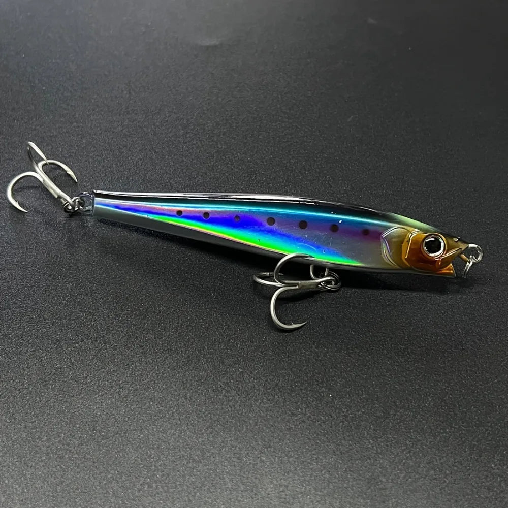 3-Pack Long Casting No-Lip Saltwater Fishing Lures, Short Lip Heavy Sinking Pencil Baits, 120mm, 47g (1.7oz), New Heavy Sinking Minnow, Long-Distance Casting Saltwater Artificial Ocean Lures