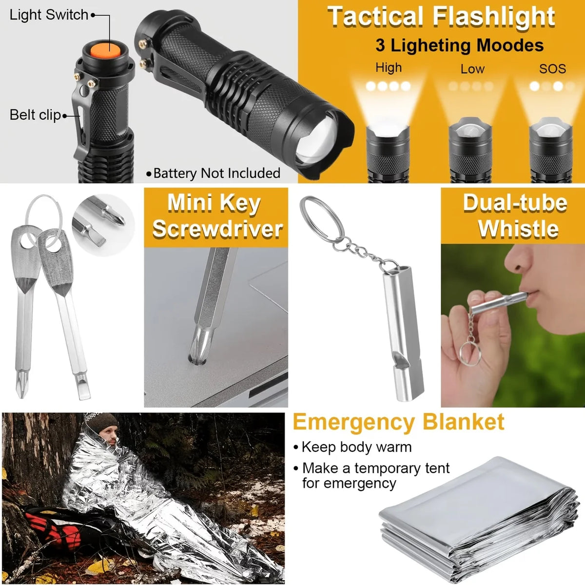 170PCS Survival Kit with Essential Gear for Hiking Camping Backpack Travel Outdoor Adventure - Trauma Kit First Aid Gift for Him Dad Christmas