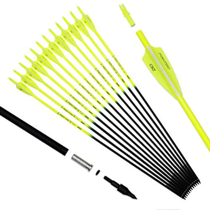 30inch Carbon Arrow Fluorescence Color Targeting and Practice and Hunting Arrows for Compound Bow and Recurve Bow with Removabl