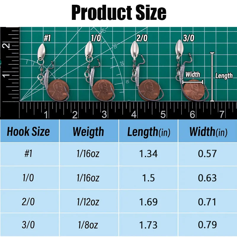 25Pcs Underspin Weighted Swimbait Hooks With Spinner Blades Bass Trout Worm Fishing Hooks Saltwater Freshwater
