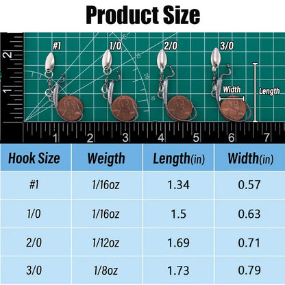 25Pcs Underspin Weighted Swimbait Hooks With Spinner Blades Bass Trout Worm Fishing Hooks Saltwater Freshwater