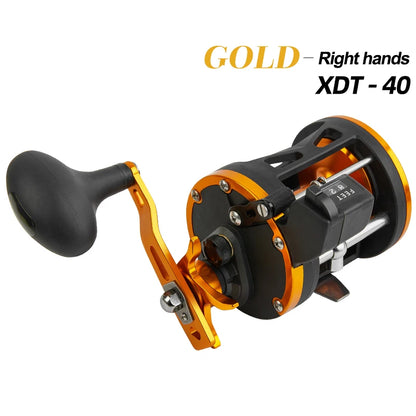 BILLINGS Line Counter Trolling Reel Conventional Level Wind Drum Fishing Reel Max Drag 15KG for Grouper Sea Bass Saltwater