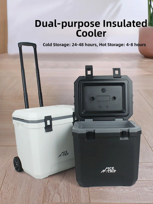 Portable PU Thermal Insulation Box Refrigerator 24L with Pull Rod for Outdoor Camping Fishing Stall Selling Wheel Mobile Ice Box